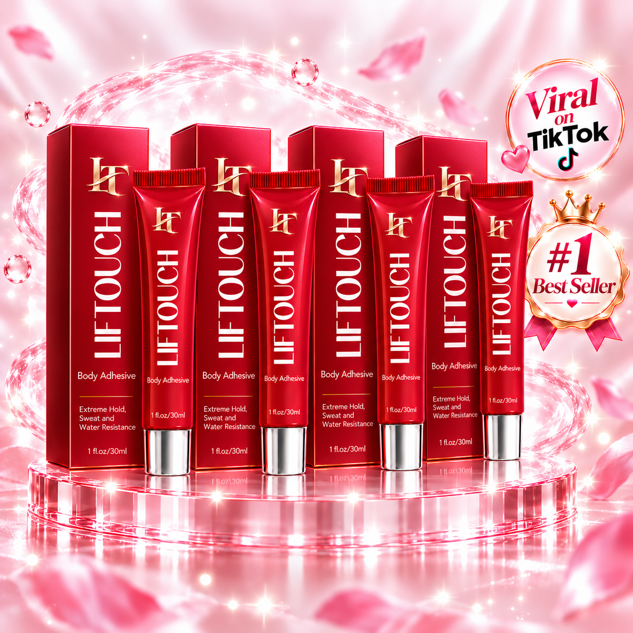 Liftouch Body Adhesive 4-Pack - Ultimate Wardrobe Set, Sweat-Proof Fashion Glue for Clothes, 4 x 30ml (Copy)
